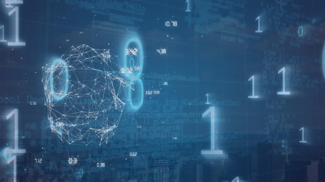 Video highlights business growth through digital data processing and connectivity.