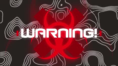 Animation-of-warning-text-over-white-lines-ad-warning-sing-on-black-background