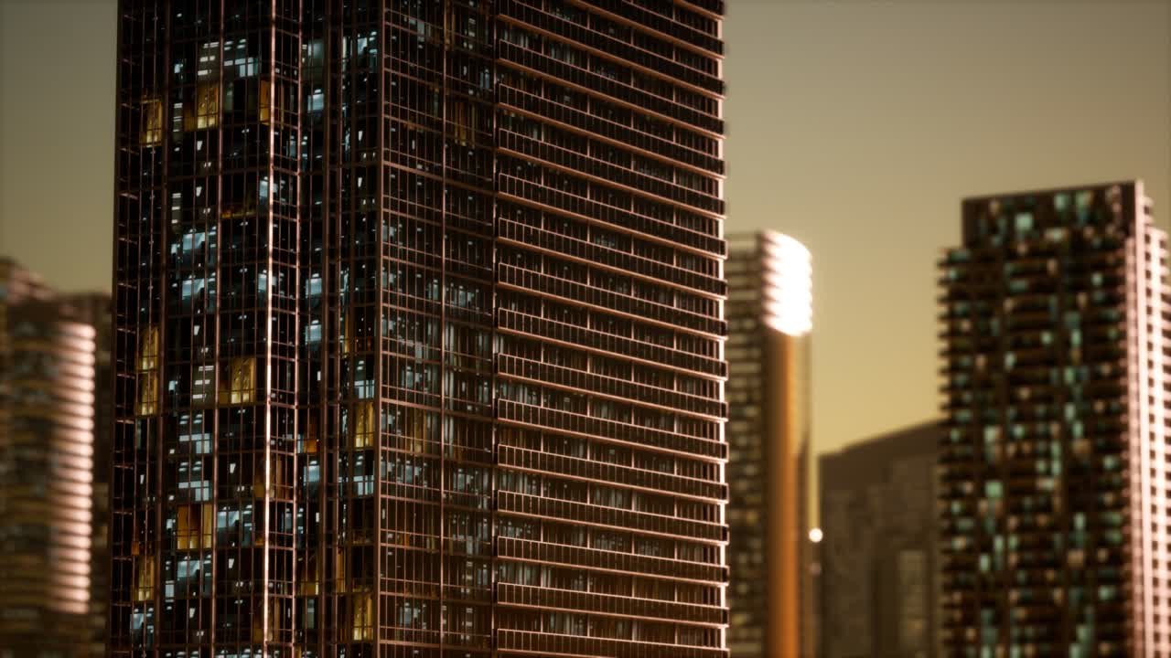 fotografía aérea del atardecer de los rascacielos del centro de negocios