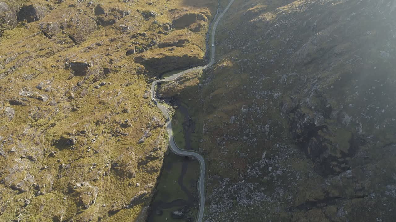 Aerial View of a Winding Mountain Road in Ireland