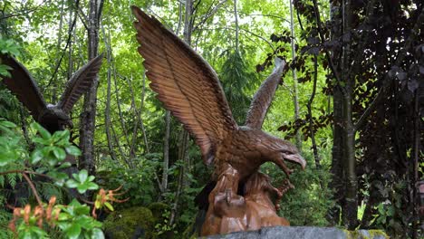beautiful wood sculpture of a bold eagle at potlatch totem park and museum in ketchikan, alaska.
