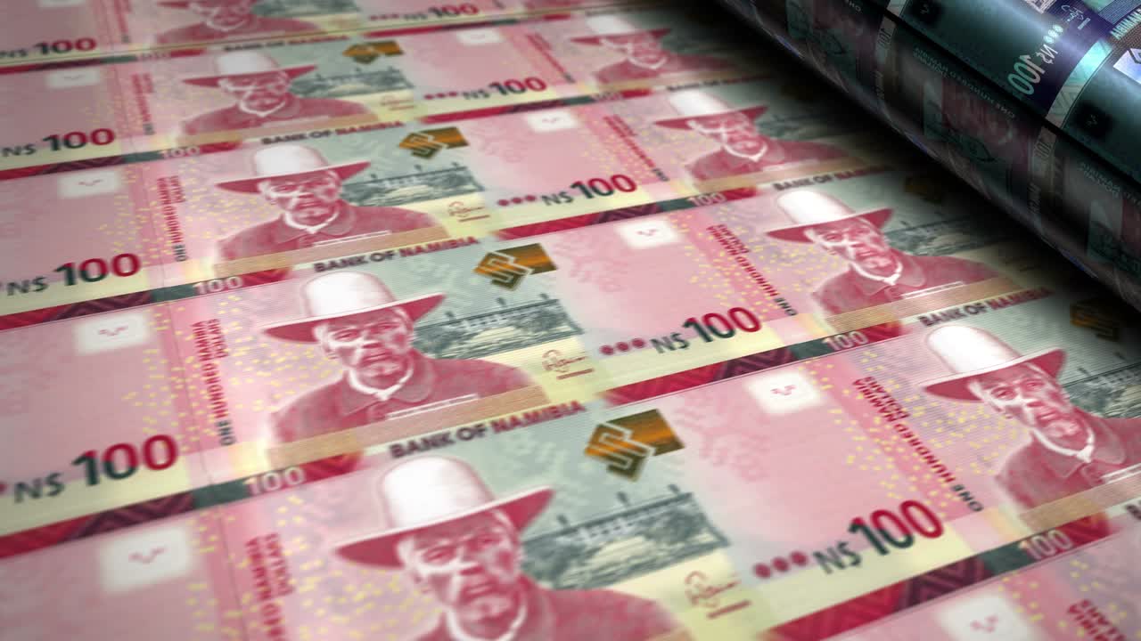 나미비아 달러 (namibian dollar) 지폐는 이 없는 루프로 인쇄됩니다.