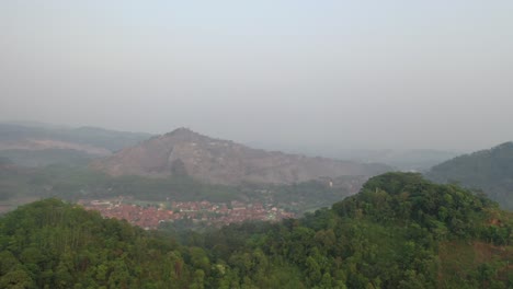 aerial view of a quarry and surrounding village