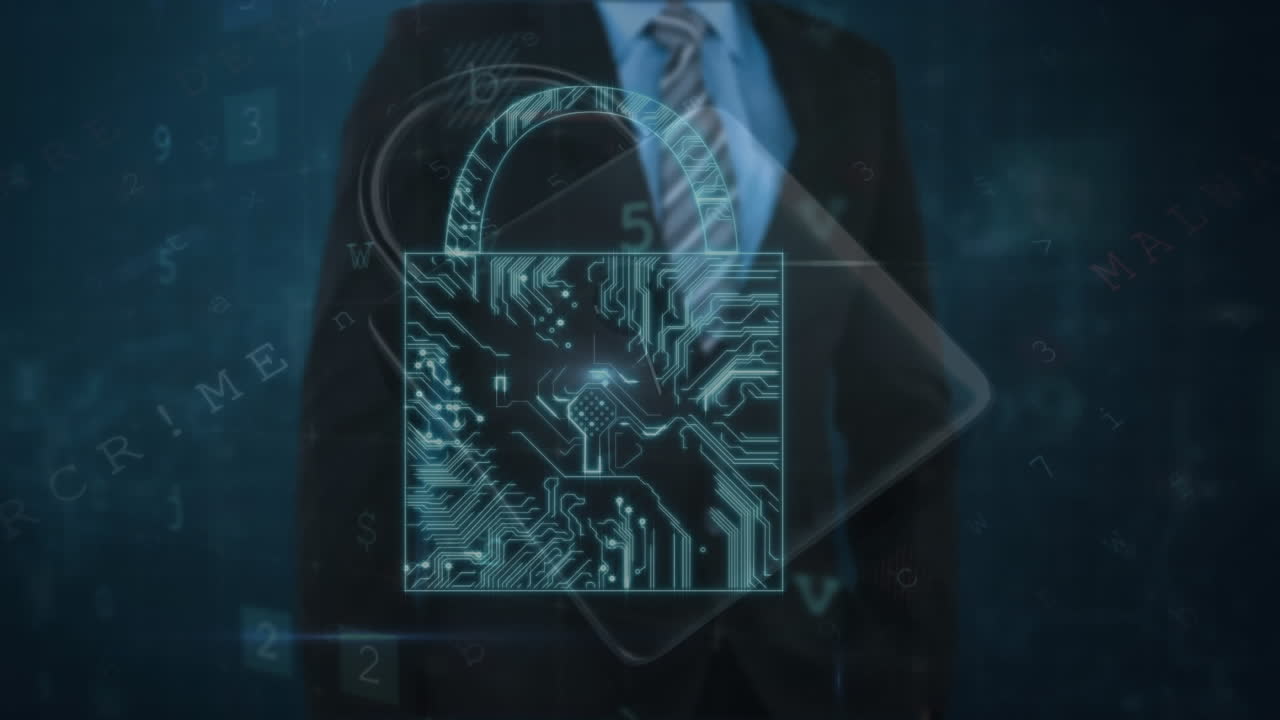animación del candado de seguridad sobre el hombre de negocios