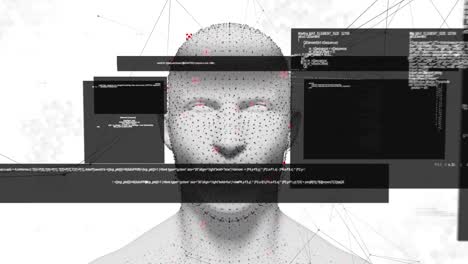 animation of data processing over digital human head and network of connections