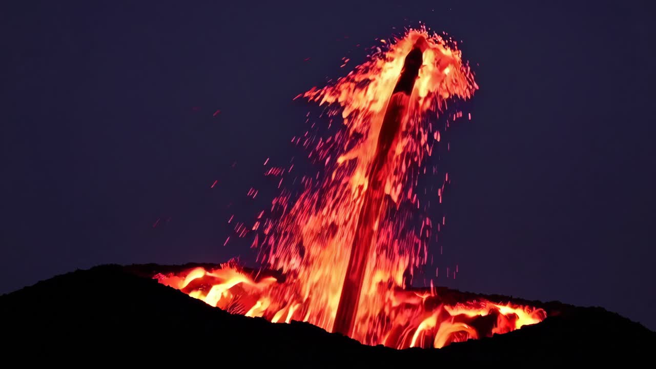 erupción de lava por la noche