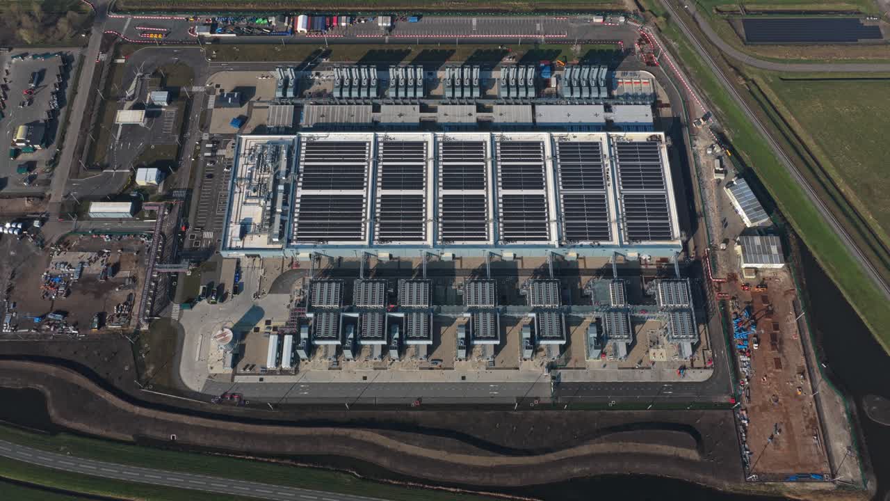 Aerial view of large scale datacenter infrastructure for cloud computing