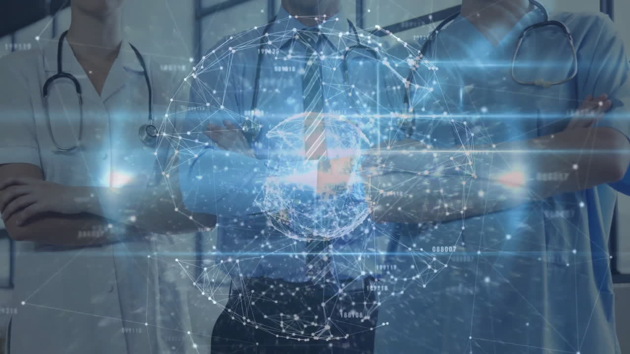 Collaborating with digital network, medical professionals using data animation in hospital