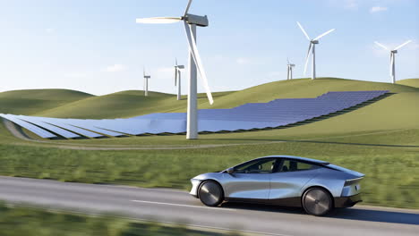 Electric Car with Solar Panels and Wind Turbines