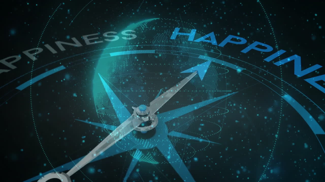 나침반의 애니메이션과 행복 텍스트 전 세계