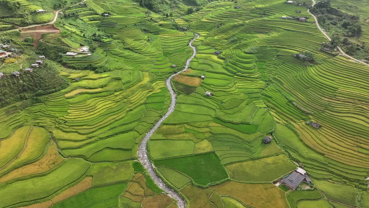 Aerial view of rice terraces field in Mu Cang Chai, Vietnam
