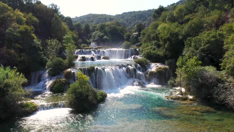 Aerial-view-of-amazing-Skradinski-buk-waterfall-in-Krka-National-Park,-Croatia