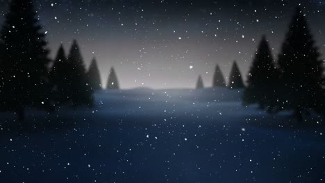 Video-composition-with-snow-over-winter-scenery-at-night