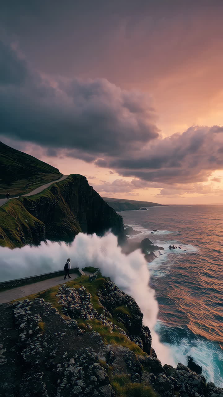 Dramatic Sunset Over Cliffs and Ocean