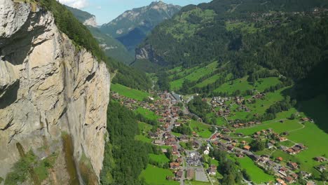 spinning aerial view of stuabbach waterfalls and lauterbrunnen valley, switzerland