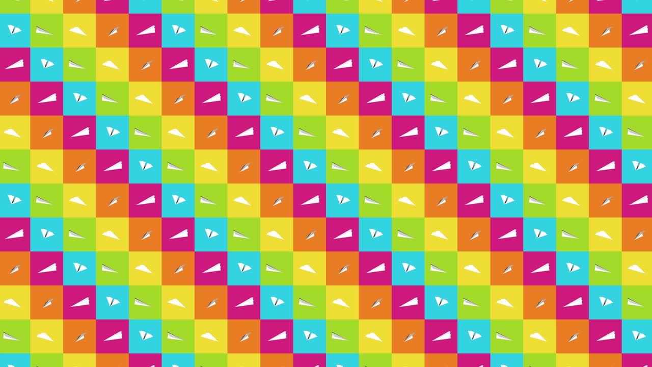 colección de aviones de papel hechos a mano. animación de bucle de avión de papel blanco que fluye sobre un fondo colorido. concepto de conexión de negocios. avión de origami volando.