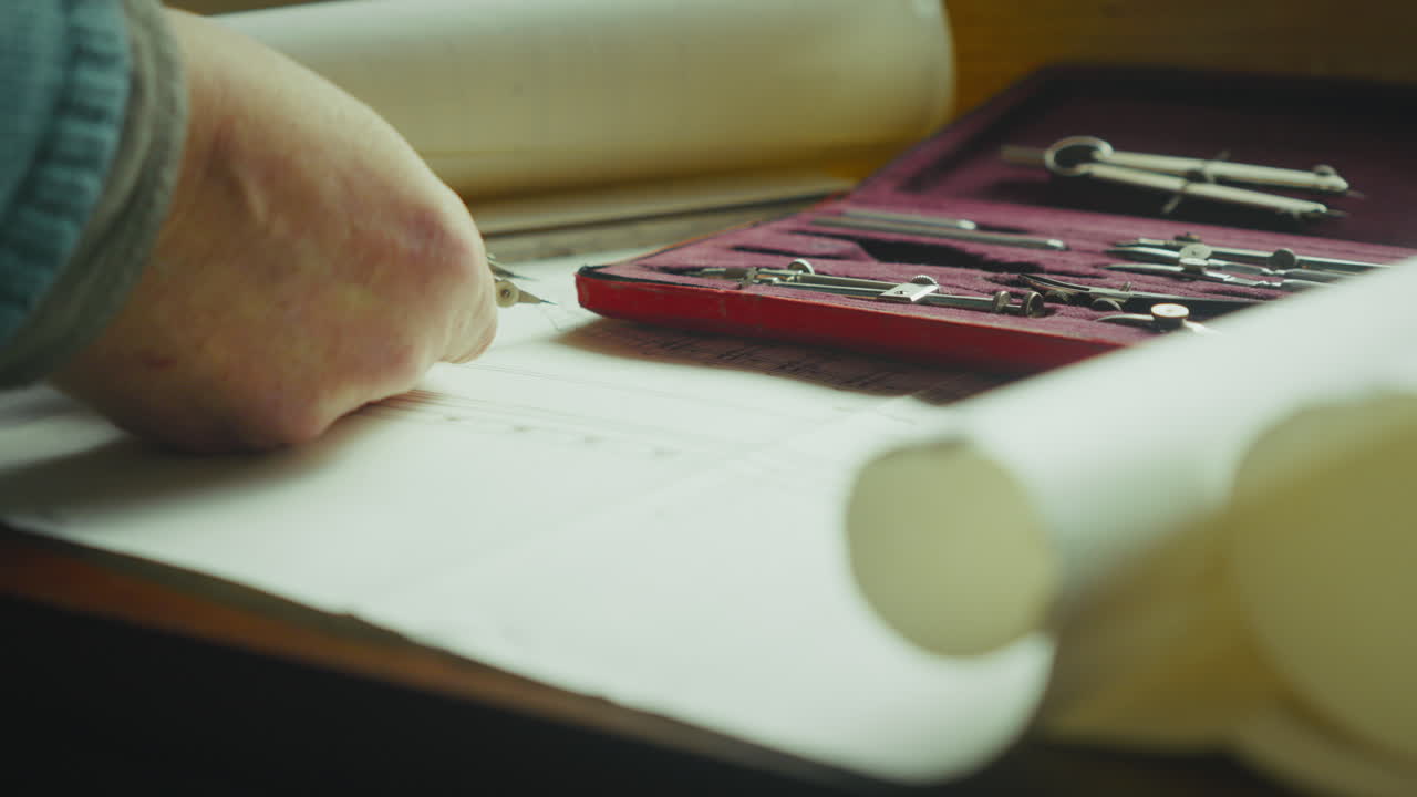 Side profile close-up of a designer fine-tuning a compass before placing it back in the case, highlighting disciplined workflow and technical precision