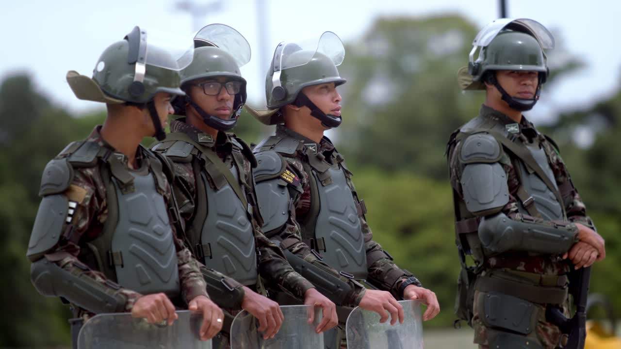 Patrol officers, national service, riot gear equipment, law enforcement