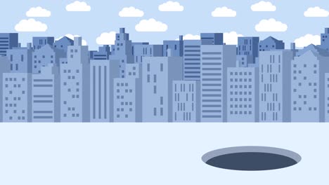 business man fall into the hole. background of buildings. risk concept. loop illustration in flat style.