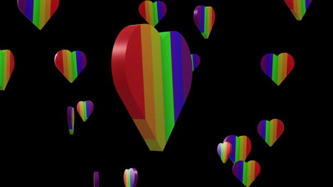 animación de corazones arco iris moviéndose sobre un fondo negro.
