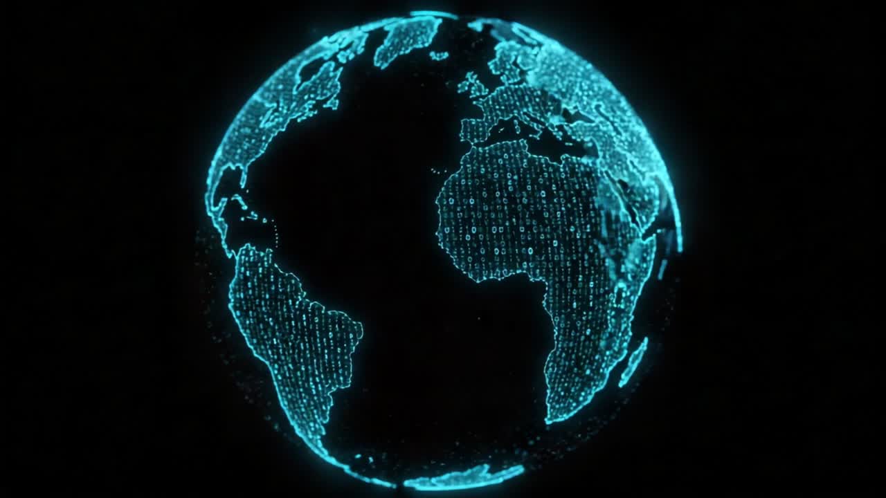 A Stunning Visual Representation of Earth: A Digital Globe Highlighting Africa with Intricate Binary Code in a Glow Effect, Depicting Data Connectivity and Globalization