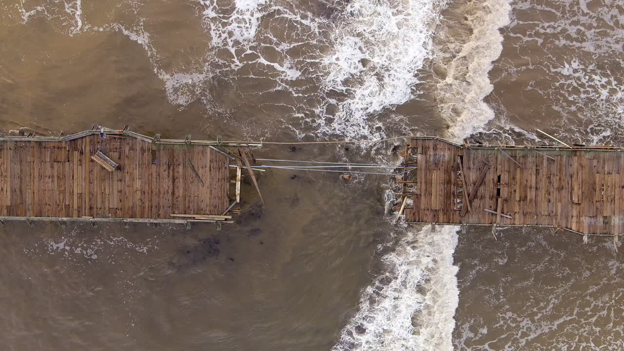 Wooden Pier Damaged By Heavy Storm Waves At The Capitola Wharf In California, USA