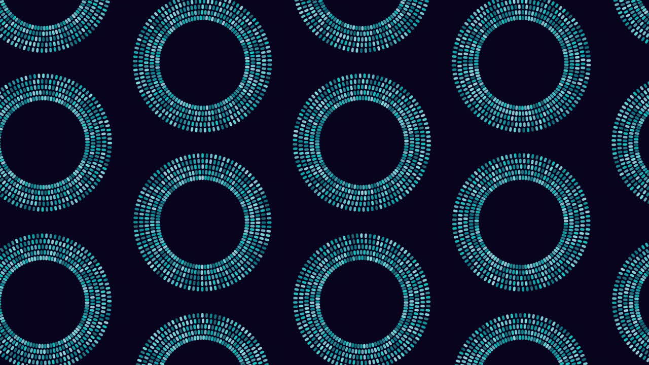 Neon circles pattern with rainbow dots on black gradient 1