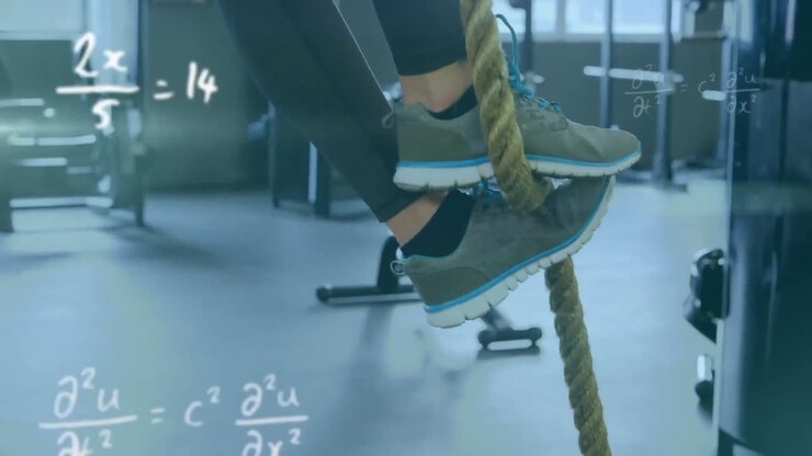 Girl workout over mathematical equations.