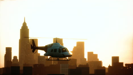 silhouette helicopter at city scape background