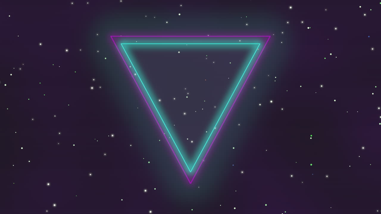 Neon retro colorful triangles and stars in deep space