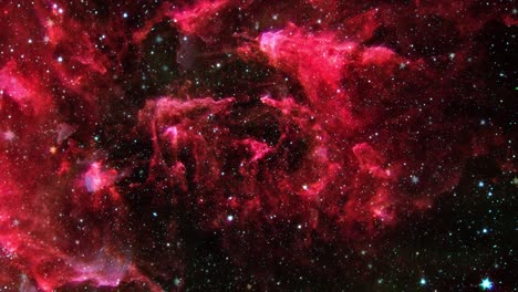 abstract loop space flight fly to mysterious glow red nebula cloud in space. space exploration to glow nebula galaxy. 4k 3d illustration seamless loop sci-fi space travel fly to the alien nebula.