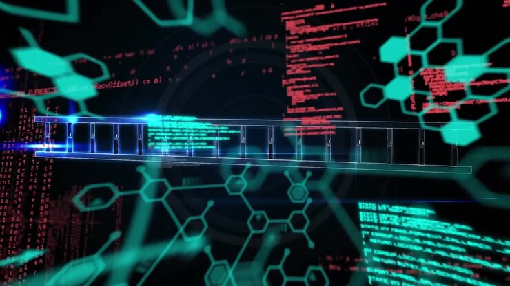 Animation of dna strand spinning and data processing