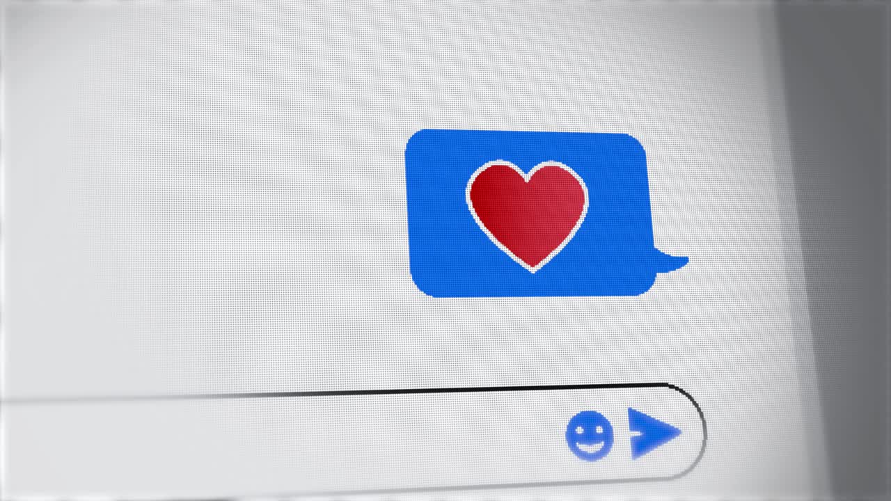 Chat heart emoji - message of heart pops on screen of phone or computer