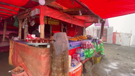 Profile view of a local roadside food stall near Babusar Pass, Pakistan during daytime. Early morning.