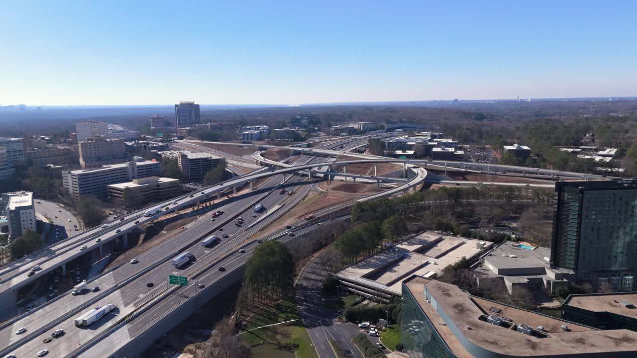 Drone shot pulling out from GA-400 and I-285 traffic.