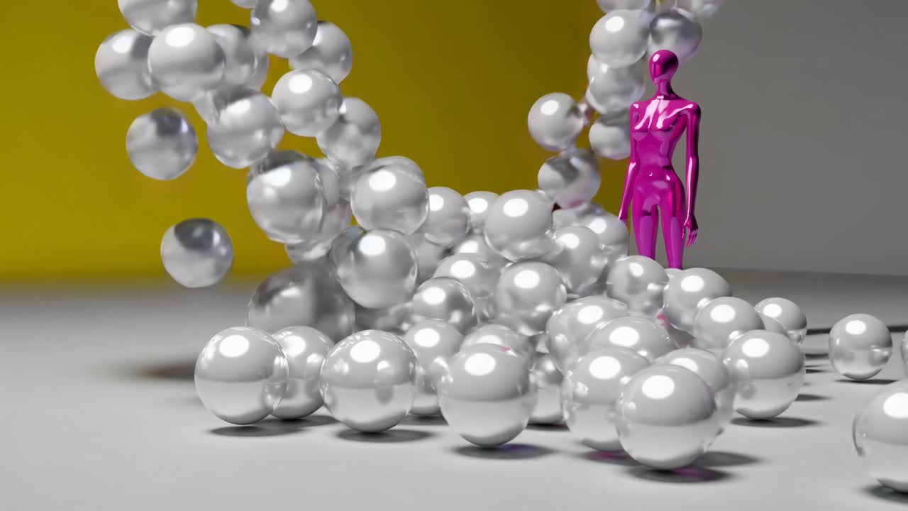 Pink Mannequin and Silver Spheres
