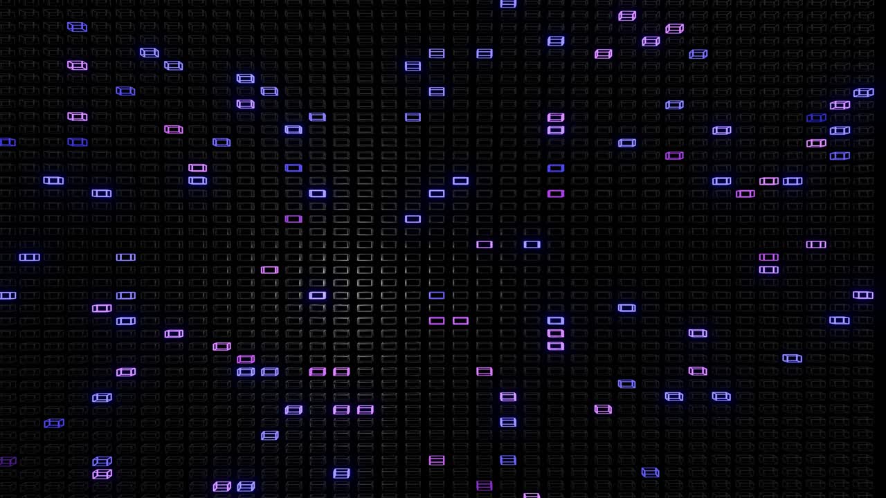 simple geometric background with colorful frames flashing like neon lights, looping smooth animation in 4k. Creative colorful background. VJ loop.