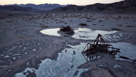 abandoned structures in a desert landscape