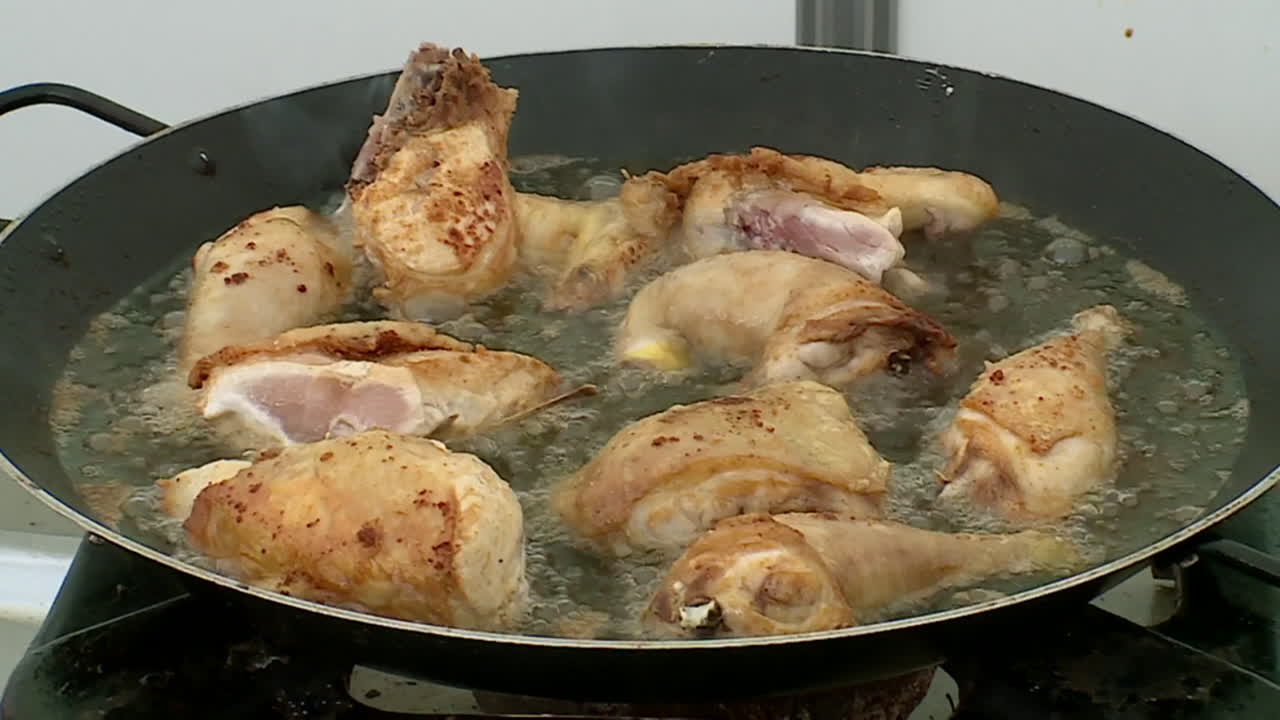 freír pollo en una sartén