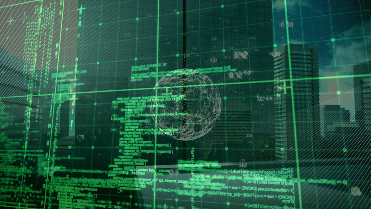 animación del procesamiento de datos en todo el mundo y el paisaje urbano