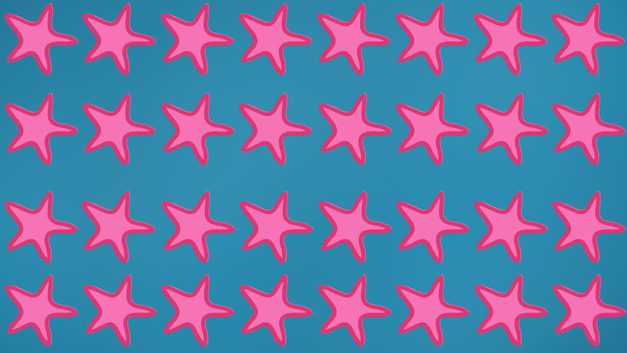 animación de filas de estrellas de mar rosas sobre un fondo azul