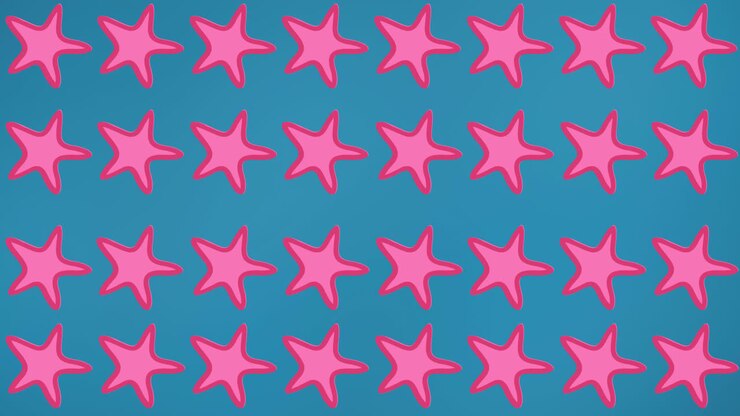 Animation of rows of pink starfish on blue background