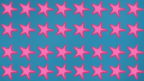 Animación-De-Filas-De-Estrellas-De-Mar-Rosadas-Sobre-Fondo-Azul