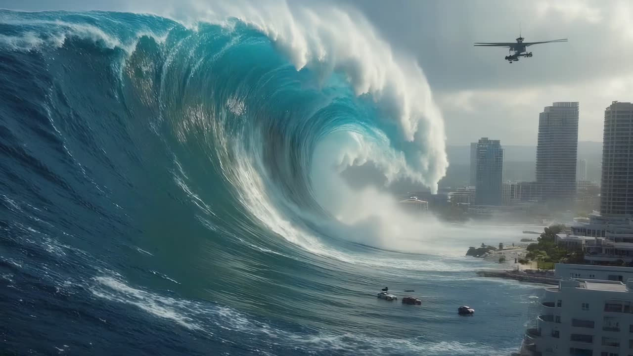 Tsunami hits a coastal city