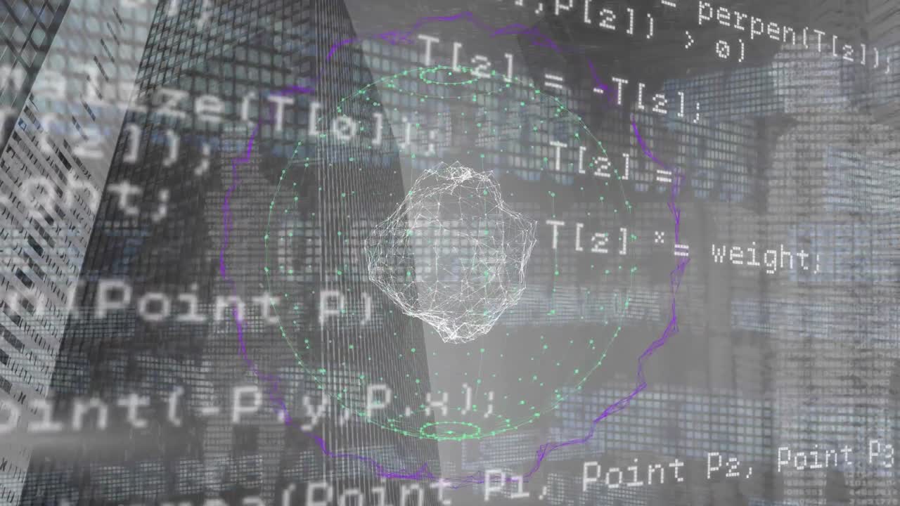 회색 배경에 연결 네트워크의 글로브에 대한 데이터 처리의 디지털 애니메이션