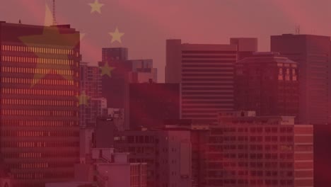 Animation-of-flag-of-china-over-cityscape