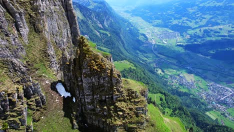 4k drone close tilt shot above chäserugg terrain in st. gallen switzerland