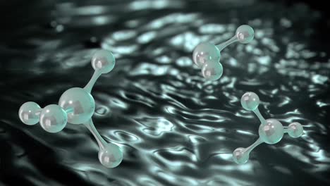 animation of micro of molecules models and light trails over black background