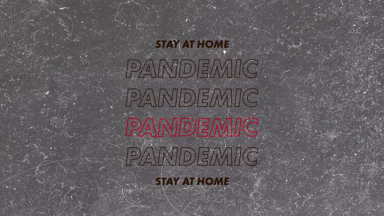 "pandemic stay at home"라는 단어가 회색 바탕에 갈색과 빨간색 글자로 쓰여져 있습니다.