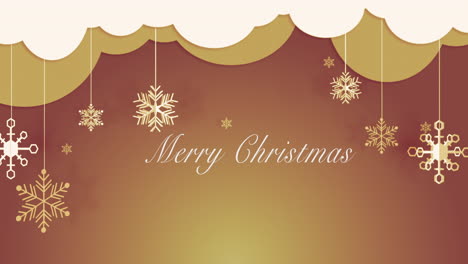 merry christmas: golden snowflakes on a brown background